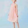 Girl's Sleeveless Pleated Halter Dress Casual Button Back Dresses