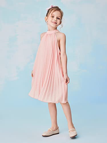 Girl's Sleeveless Pleated Halter Dress Casual Button Back Dresses