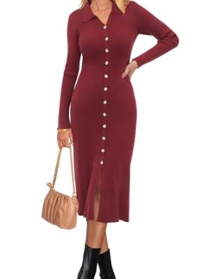 Womens Sweater Dress Fall Teacher Oufits 2025 Long Sleeve Business Casual Bodycon Split Ribbed Knit Midi Dresses