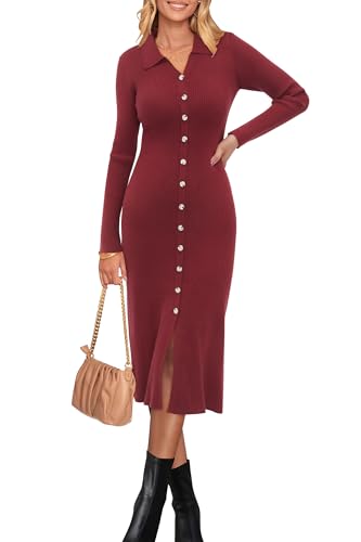 Womens Sweater Dress Fall Teacher Oufits 2025 Long Sleeve Business Casual Bodycon Split Ribbed Knit Midi Dresses
