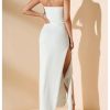 Women's Ruffle High Split Strapless Bodycon Dress Cocktail Wedding Party Maxi Dresses