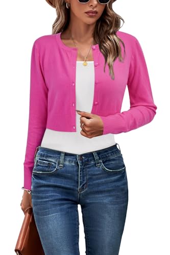 Cropped Cardigan Sweaters for Women 2025 Crew Neck Button Down Open Front Knit Bolero Shrugs