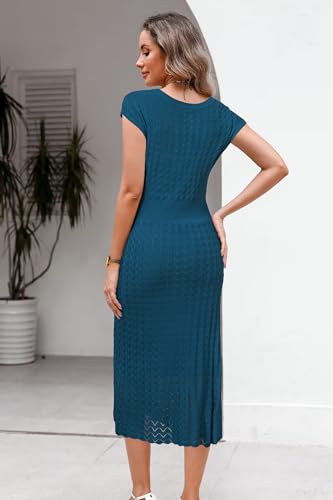 Women Fall 2025 Teacher Outfits Church Midi Cap/Long Sleeve Hollow Knit Modest Business Casual Sweater Dress