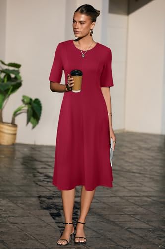 Womens 2025 Summer Teacher Work Modest Dresses Ultra Soft Short Sleeve Midi Old Money Clothes Business Casual Dress