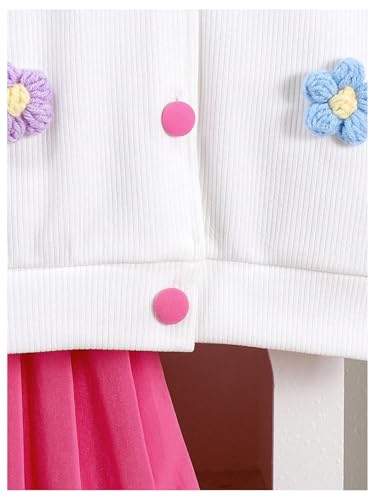 Toddler Girl's Cute 2 Piece Outfits Floral Applique Knit Tee Pleated Skirt Set