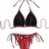 Women's 3 Piece Metallic Swimsuits Halter Triangle String Bikini Set with Beach Skirt