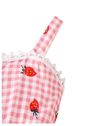 Toddler Girl's Plaid Strawberry Print Flared Cami Dress Cute Swing Dress with Bag