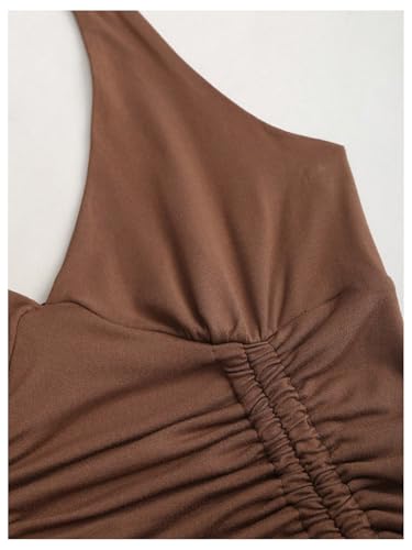 Women's Punk Halter Mini Dress Western Asymmetrical Ruffle Sleeveless Drawstring Ruched A Line Dresses