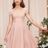 Girl's Appliques Mesh Puff Sleeve Square Neck Ruffle Hem Dress