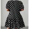 Women's Plus Size Polka Dots Bow Tie Short Dress Puff Sleeve Ruffle A Line Dresses
