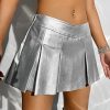 Women's Metallic A Line Skirt Pu Drop Waist Pleated Mini Party Club Skirt