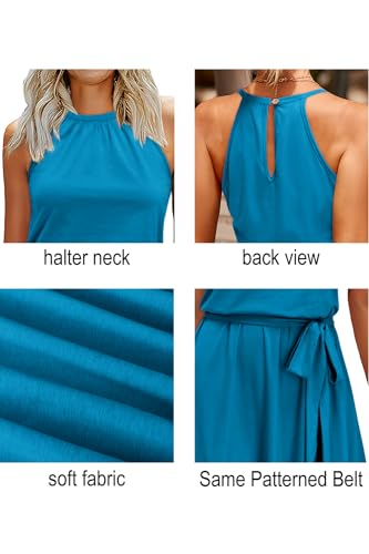 Womens 2025 Summer Dress Halter Wedding Guest Casual Beach Vacation Outfits Belted Sundresses with Pockets