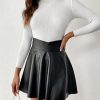 Women's Faux PU Leather Skirt High Waisted A Line Skater Mini Skirts