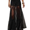 Women's Sexy See Through Sheer Lace Maxi Skirt Low Waist Ruffle Hem A Line Flowy Skirt