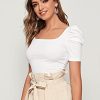Women's Puff Sleeve Square Neck Short Sleeve Elegant Tee Top