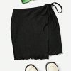 Women's Cover Up Wrap Skirt High Waisted Knot Side Asymmetrical Wrap Skirt Split Lettuce Trim Beach Mini Skirt