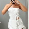 Women's 2 Piece Outfits Strapless Drawstring Front Ruched Crop Tube Top and Bodycon Skirt Set