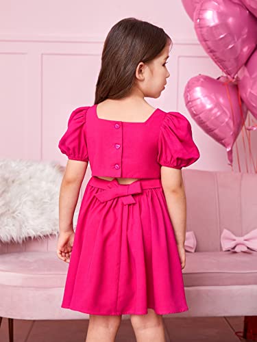Toddler Girl's Square Neck Short Puff Sleeve A Line Flared Tie Back Cute Mini Dress