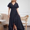 Long Formal Dresses for Women Elegant V Neck Wrap Ruffle Cocktail Wedding Guest Dress Evening Party Gown