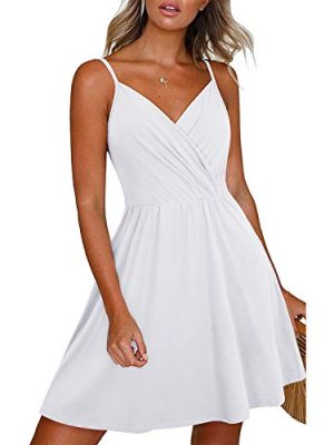 Women's Summer Dress 2025 Spaghetti Strap Sleeveless V Neck Casual Swing Sundress with Pockets