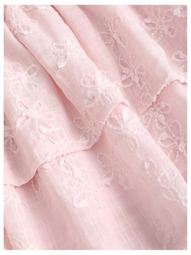 Women's Layered Ruffle Mini Skirt Floral Embroidered Elastic Waist A Line Skirt
