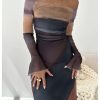 Women's Off Shoulder Long Bell Sleeve Dress Printed Ruched Dresses