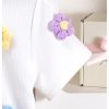 Toddler Girl's Cute 2 Piece Outfits Floral Applique Knit Tee Pleated Skirt Set