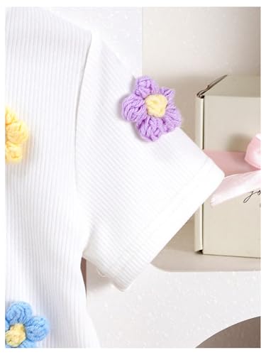 Toddler Girl's Cute 2 Piece Outfits Floral Applique Knit Tee Pleated Skirt Set