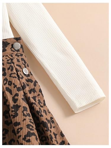 Girl's Leopard Print Corduroy Pinafore Dress Sleeveless Short Overall Dresses