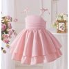 Toddler Girl's Bow Tie Shoulder Layered Ruffle Cami Dress Ruched Swing Short Dresses