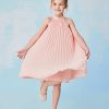 Girl's Sleeveless Pleated Halter Dress Casual Button Back Dresses