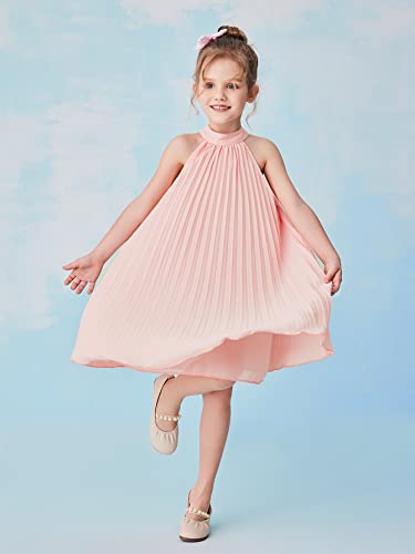 Girl's Sleeveless Pleated Halter Dress Casual Button Back Dresses