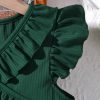 Girl's V Neck Ruffle Sleeve A Line Dress High Waist Mesh Tulle Dress
