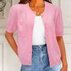 Womens Summer Cardigan Sweaters Lightweight Short Sleeve Button Down Shirts Ribbed Knit Blouse Tops 2024 Trendy