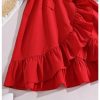 Girl's Ruffle Trim Wrap V Neck Sleeveless Dress Party Belted A Line Dresses