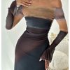 Women's Off Shoulder Long Bell Sleeve Dress Printed Ruched Dresses