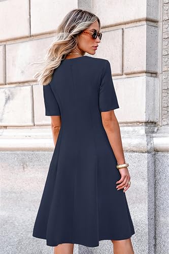 Womens 2025 Summer Teacher Work Modest Dresses Ultra Soft Short Sleeve Midi Old Money Clothes Business Casual Dress