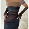 Women's Off Shoulder Long Bell Sleeve Dress Printed Ruched Dresses