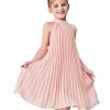Girl's Sleeveless Pleated Halter Dress Casual Button Back Dresses