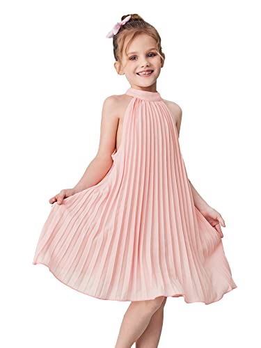 Girl's Sleeveless Pleated Halter Dress Casual Button Back Dresses