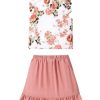 Girl's 2 Piece Floral Print Tank & Skirt Set Ruffle Sleeve Tanks and Wrap Front Skirts Summer Outfits