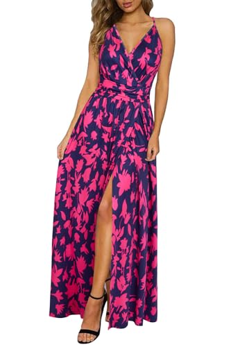 Women Summer 2025 Maxi Dress Vacation Floral Spaghetti Strap Spring Casual Boho Split Beach Long Flowy Sundress