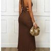 Women's Cut Out Halter Bodycon Dress Backless Side Slit Prom Long Dresses