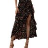 Women's Boho Floral Print Ruffle Maxi Skirt High Waisted Split Long Skirts