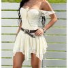 Women's Textured Tie Front Sleeveless Mini Dress Asymmetrical Ruffle Cowgirl Cami Dresses