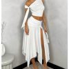 Women's 2 Piece Outfits Asymmetrical Neck Sleeveless Top and Split Thigh Ruffle Midi Skirt Set