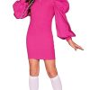 Girl's Knitted Mock Neck Bodycon Mini Dress Lantern Sleeve Short Pencil Dress