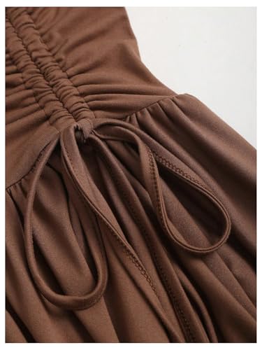 Women's Punk Halter Mini Dress Western Asymmetrical Ruffle Sleeveless Drawstring Ruched A Line Dresses