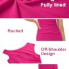 Women 2025 Summer Vacation Dress Sleeveless One Shoulder Mesh Stretchy Bodycon Ruched Slit Wedding Guest Midi Dress
