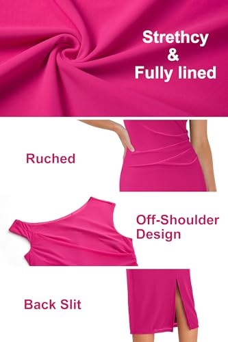 Women 2025 Summer Vacation Dress Sleeveless One Shoulder Mesh Stretchy Bodycon Ruched Slit Wedding Guest Midi Dress